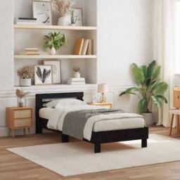 Berkfield Home Bed Frame with LED Lights Black Oak 90x190 cm Engineered Wood - thumbnail 2