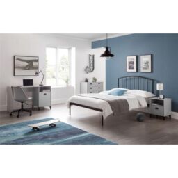 Ashfield Satin Grey Curved Metal Low End Bed Frame in Charcoal - Size: Double