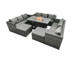 Fimous Rattan Garden Furniture Firepit Set Outdoor 11 Seater Patio Dining Sets with Glass Top Dining Table in Dark Grey - thumbnail 2