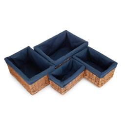 Red Hamper Set of 4 Double Steamed Navy Cotton Lined Willow Storage Baskets in Blue - thumbnail 2