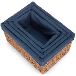 Red Hamper Set of 4 Double Steamed Navy Cotton Lined Willow Storage Baskets in Blue - thumbnail 4