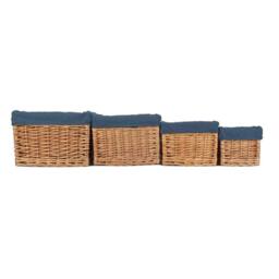 Red Hamper Set of 4 Double Steamed Navy Cotton Lined Willow Storage Baskets in Blue - thumbnail 3