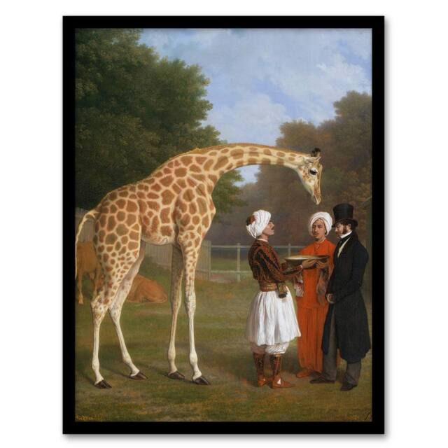 Artery8 Nubian Giraffe Oil Painting Agasse Framed Wall Art Print - Size: A4 - image 1