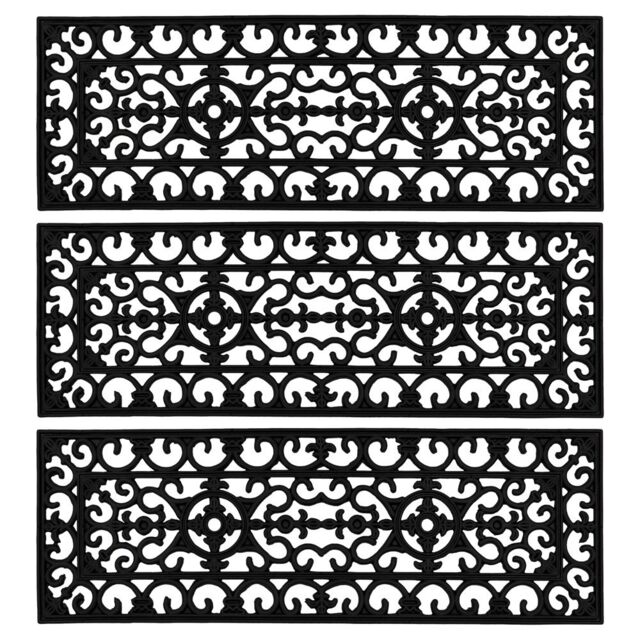 JVL Lexi Wrought Iron Effect Rubber Step Mat, 25x75cm, Set of 3 in Black - Size: 25 cm x 75 cm - image 1