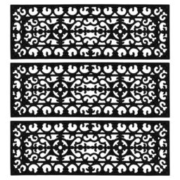 JVL Lexi Wrought Iron Effect Rubber Step Mat, 25x75cm, Set of 3 in Black - Size: 25 cm x 75 cm
