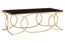 Orsina Black Marble Coffee Table, Gold Finish Stainless Steel Frame, Minimalist Rectangular Coffee Table - thumbnail 2