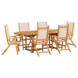 Berkfield Home 7 Piece Garden Dining Set Solid Wood Acacia & Textilene in Brown - thumbnail 2
