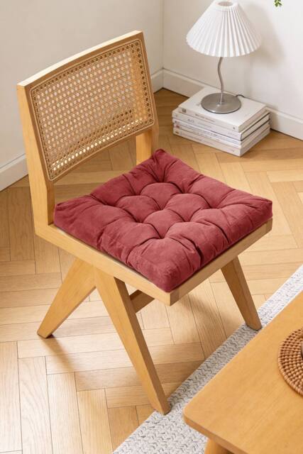 Soft Padded Corduroy Home Chair Cushion in Red - Size: 55 cm x 55 cm - image 1