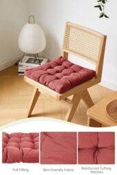 Soft Padded Corduroy Home Chair Cushion in Red - Size: 55 cm x 55 cm - thumbnail 2