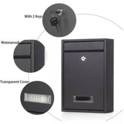 Nordara Simple Outdoor Lockable Letter Post Box Mailbox in Black - Size: 500mm - thumbnail 3