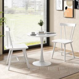 Costway Set of 2 Windsor Dining Chairs Wooden Side Chair Armless Chairs W/ Ergonomic Back in White - thumbnail 6