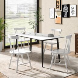 Costway Set of 2 Windsor Dining Chairs Wooden Side Chair Armless Chairs W/ Ergonomic Back in White - thumbnail 5