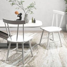 Costway Set of 2 Windsor Dining Chairs Wooden Side Chair Armless Chairs W/ Ergonomic Back in White - thumbnail 3