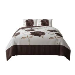 Snug City Reversible Floral Duvet Set Elegant Flower Stripe Pattern Bedding in Chocolate - Size: Super King - thumbnail 2