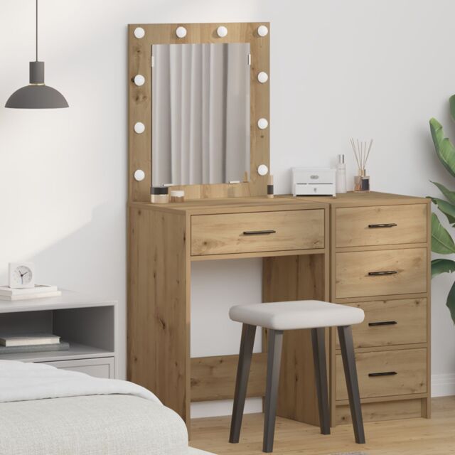 Berkfield Home Dressing Table with LED Lights Artisan Oak 50x41x135 cm in Brown - Size: 50 x 41 x 135 cm - image 1