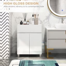 Kleankin Bathroom Floor Cabinet High Gloss Storage Cupboard with Drawer in White - thumbnail 4