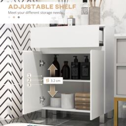 Kleankin Bathroom Floor Cabinet High Gloss Storage Cupboard with Drawer in White - thumbnail 6