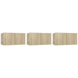 Berkfield Home Hanging TV Cabinets 3 pcs Sonoma Oak 60x30x30 cm in Brown - Size: 60 x 30 x 30 cm - thumbnail 2