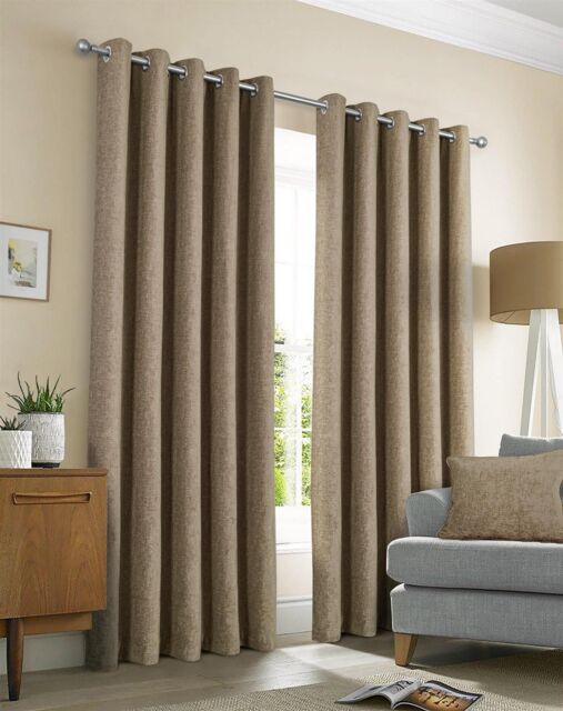 Sundour Amberley Chenille Eyelet Curtains in Brown - Size: 117 cm width x 137 cm drop - image 1