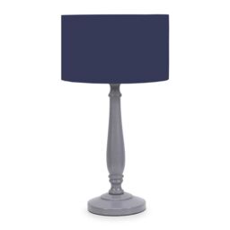 ValueLights Victoria Grey Wood Traditional Table Lamp with Fabric Drum Shade in Navy - thumbnail 2
