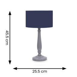 ValueLights Victoria Grey Wood Traditional Table Lamp with Fabric Drum Shade in Navy - thumbnail 6