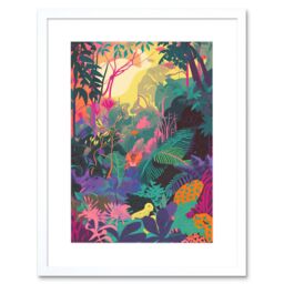 "Artery8 Wall Art Print Vibrant Tropical Rainforest Sunrise Artwork Framed 9X7 Inch in White - Size: W7"" x H9""" - thumbnail 1