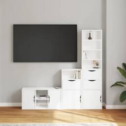 Berkfield Home 4 Piece TV Units with Storage ODDA White Solid Wood Pine - thumbnail 3