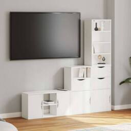 Berkfield Home 4 Piece TV Units with Storage ODDA White Solid Wood Pine - thumbnail 2