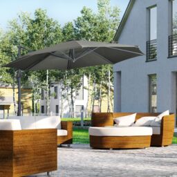 OUTSUNNY 3 x 3(m) Cantilever Parasol with Cross Base, Garden Umbrella in Grey