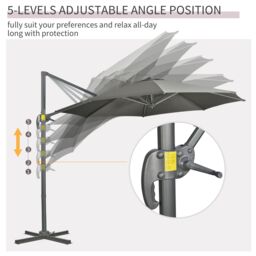 OUTSUNNY 3 x 3(m) Cantilever Parasol with Cross Base, Garden Umbrella in Grey - thumbnail 5