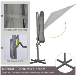 OUTSUNNY 3 x 3(m) Cantilever Parasol with Cross Base, Garden Umbrella in Grey - thumbnail 6