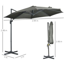 OUTSUNNY 3 x 3(m) Cantilever Parasol with Cross Base, Garden Umbrella in Grey - thumbnail 3