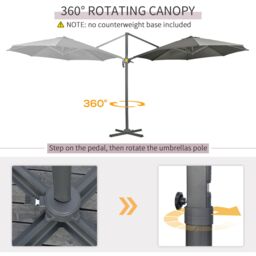 OUTSUNNY 3 x 3(m) Cantilever Parasol with Cross Base, Garden Umbrella in Grey - thumbnail 4