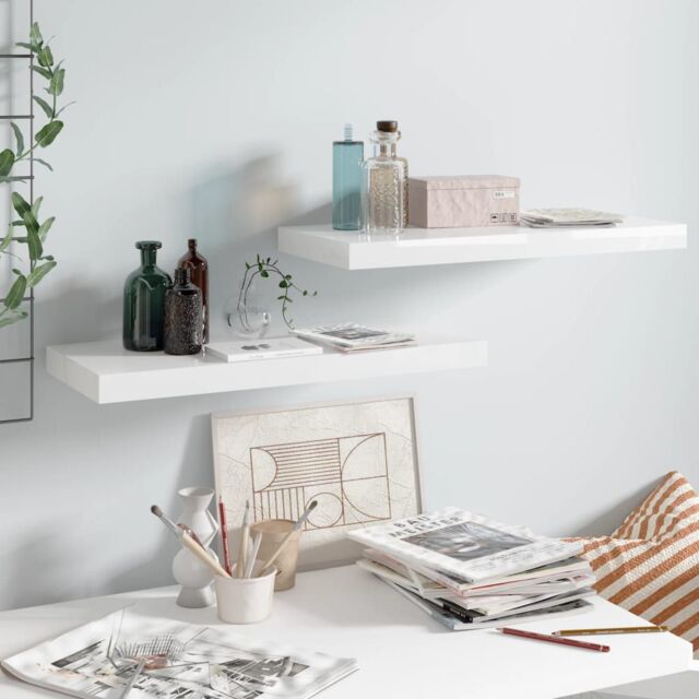 Berkfield Home Floating Wall Shelves 2 pcs High Gloss White 60x23.5x3.8 cm MDF - image 1