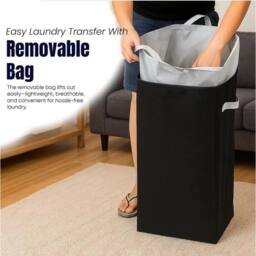MANTRARAJ 100L Laundry Basket Washing Clothes Storage Bin Folding With Lid Black - thumbnail 5