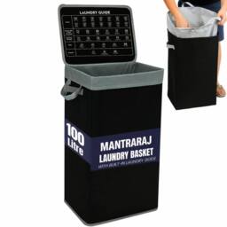 MANTRARAJ 100L Laundry Basket Washing Clothes Storage Bin Folding With Lid Black