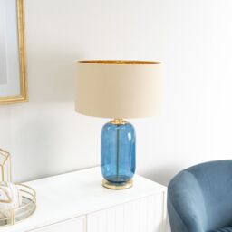ValueLights Leigh Beige with Metallic Gold Shade with Navy Blue Glass & Gold Table Lamp - thumbnail 3