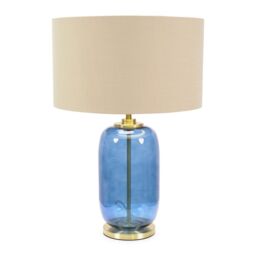 ValueLights Leigh Beige with Metallic Gold Shade with Navy Blue Glass & Gold Table Lamp - thumbnail 2