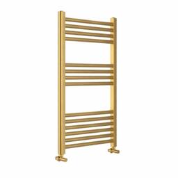 Bathroom Kingdom Omata Brushed Brass Straight Heated Towel Rail 800x500mm in Gold