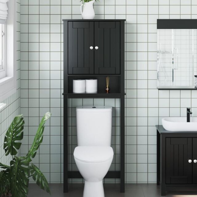 Berkfield Home Over-the-Toilet Storage BERG Black 60x27x164.5 cm Solid Wood - image 1