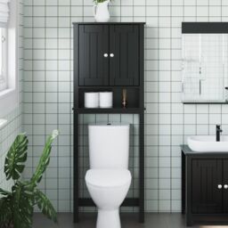 Berkfield Home Over-the-Toilet Storage BERG Black 60x27x164.5 cm Solid Wood - thumbnail 1