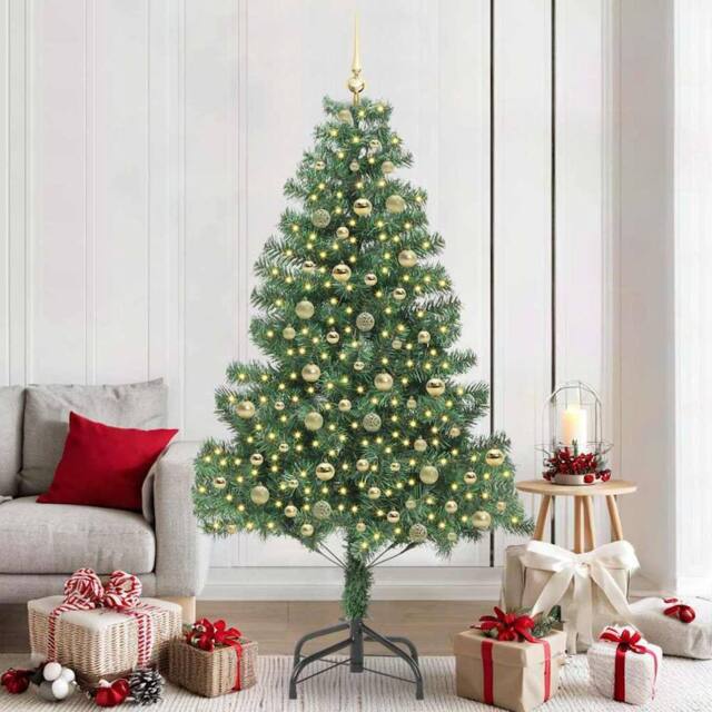 Berkfield Home Christmas Tree with 300 LEDs with Stand Green 210 cm PVC - image 1