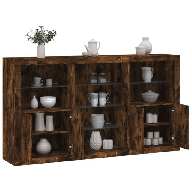 Berkfield Home Sideboard with LED Lights Smoked Oak 181.5x37x100 cm in Brown - image 1