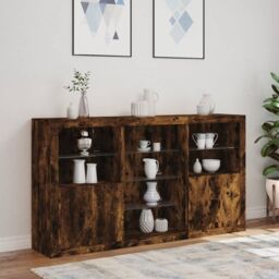 Berkfield Home Sideboard with LED Lights Smoked Oak 181.5x37x100 cm in Brown - thumbnail 4