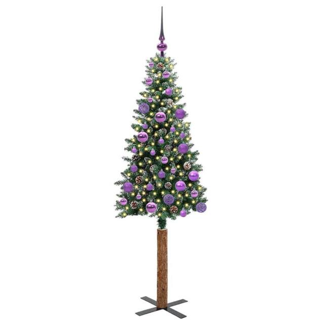Berkfield Home Elegant Slim Christmas Tree with 150 LEDs Green & White 150 cm - image 1