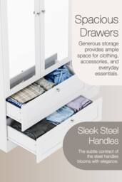 Home Discount Vida Designs Altino 3 Door 2 Drawer Mirrored Wardrobe Storage in White - thumbnail 6