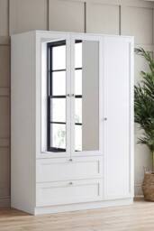 Home Discount Vida Designs Altino 3 Door 2 Drawer Mirrored Wardrobe Storage in White - thumbnail 1