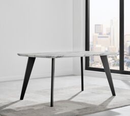 FurnitureboxUK Andria White Marble Effect & Black Leg 6 Seater Dining Table & 6 Pesaro Soft Velvet Chairs in Cream - thumbnail 3