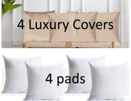 Luxury Living Luxurious Velvet Cushions Set of 4 - Soft Plush Fibre Pads, Vibrant Colours for Sofa & Bed Décor in Beige - Size: 45 cm x 45 cm - thumbnail 4