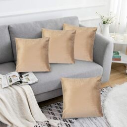 Luxury Living Luxurious Velvet Cushions Set of 4 - Soft Plush Fibre Pads, Vibrant Colours for Sofa & Bed Décor in Beige - Size: 45 cm x 45 cm - thumbnail 1
